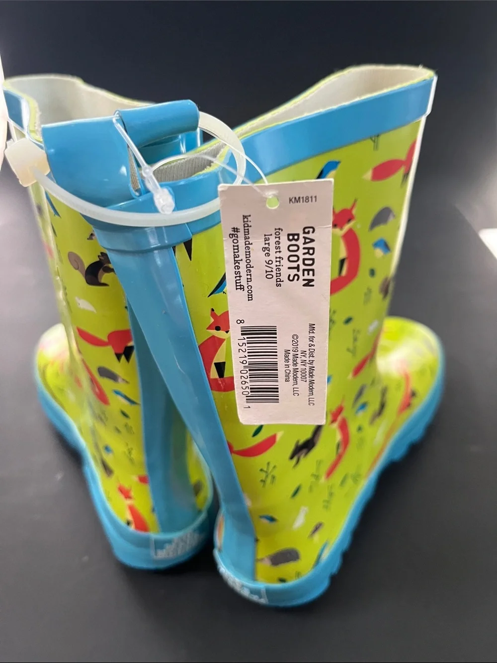 Kids Waterproof Green Fox Rain Boots
